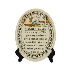 Trinity Pottery Handcrafted Kitchen Rules Hanging Plaque